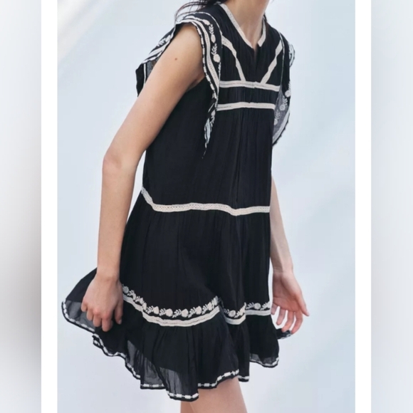 Zara ZW Collection Contrast Embroidered Dress - Picture 6 of 8